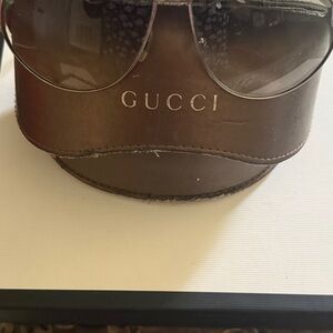 Gucci Chocolate Brown Leather Sunglasses Case with Embossed Logo